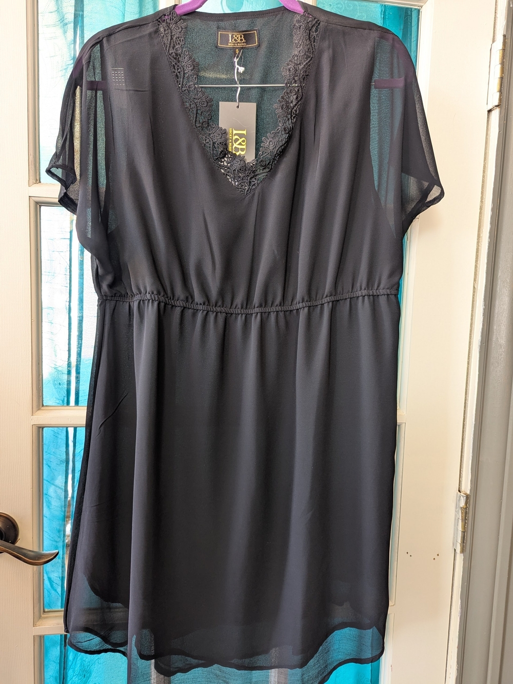 L&B Black Sheer Lace-Trim V-Neck Dress